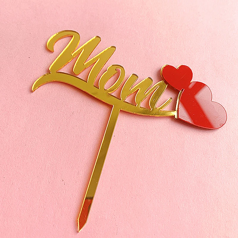 

Mom Heart Shaped Acrylic Cake Topper Mother Day Cupcake Topper Cake Decorations