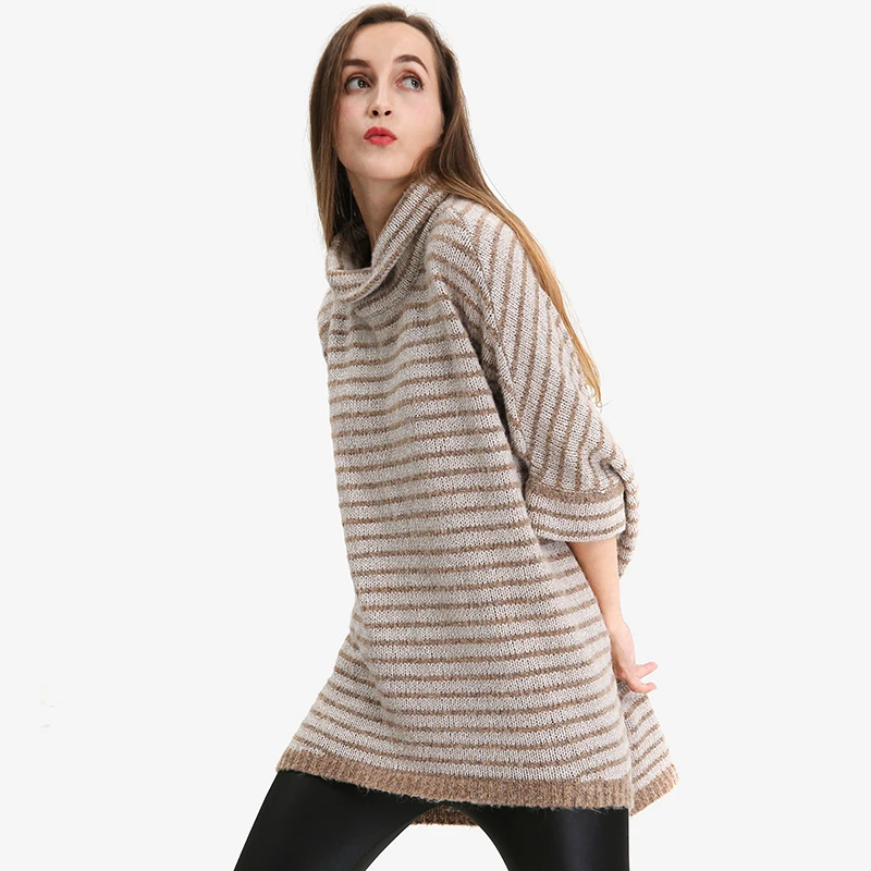 

2019 winter jumper new pullover high neck knit sweater bat sleeve Korean version of loose long sweater