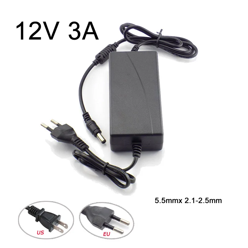 

AC to DC 100V-240V 12V 3A Power Adapter Supply Converter Charger 3000mA 5.5mmx 2.1-2.5mm For LED Strip CCTV Camera