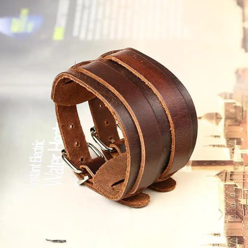 Винтажные панк крутые браслеты-манжеты из натуральной кожи для женщин широкие