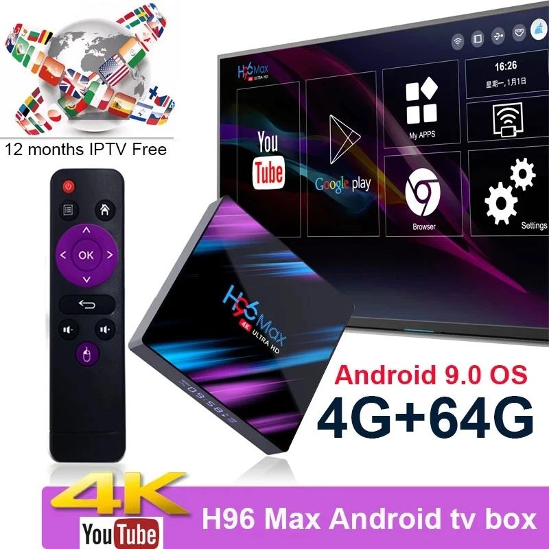 Google Play Tv box android 9 0 H96 MAX Rockchip 4G 64GB Android 2 4/5 0G IPTV WiFi Bluetooth 4 4K 3D box|ТВ-приставки и