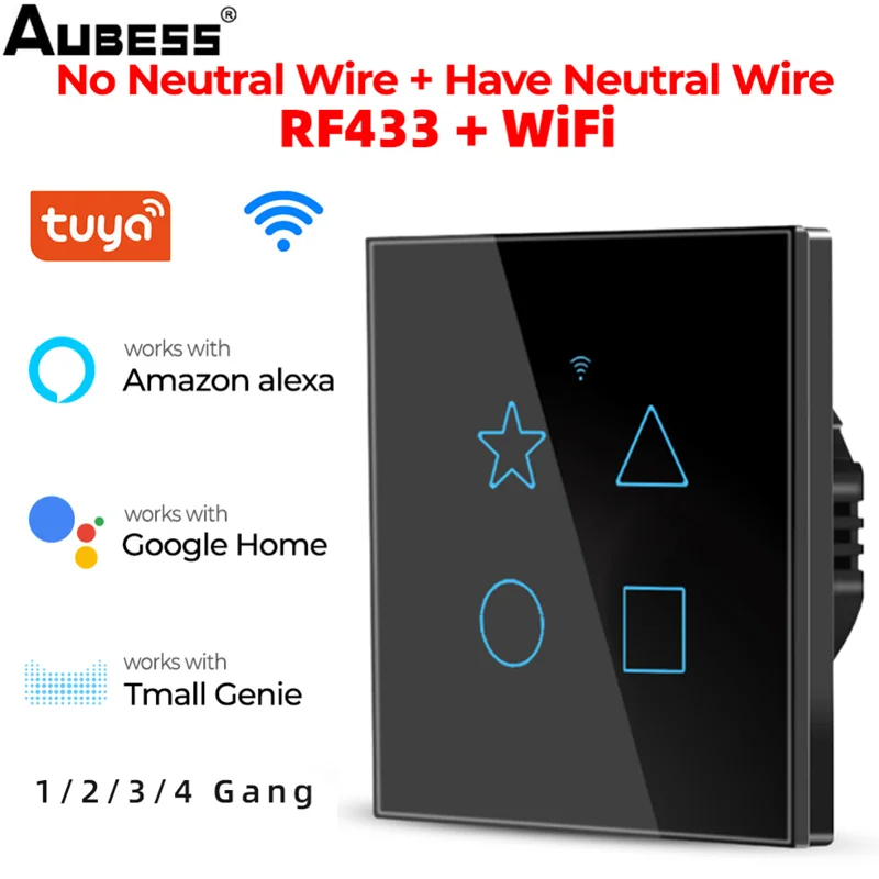 

Tuya WiFi + 433MHZ Smart Home Touch Switch Panel Wall Switch 1/2/3/4 Gang Smart Life APP Remote Control For Alexa Google Home