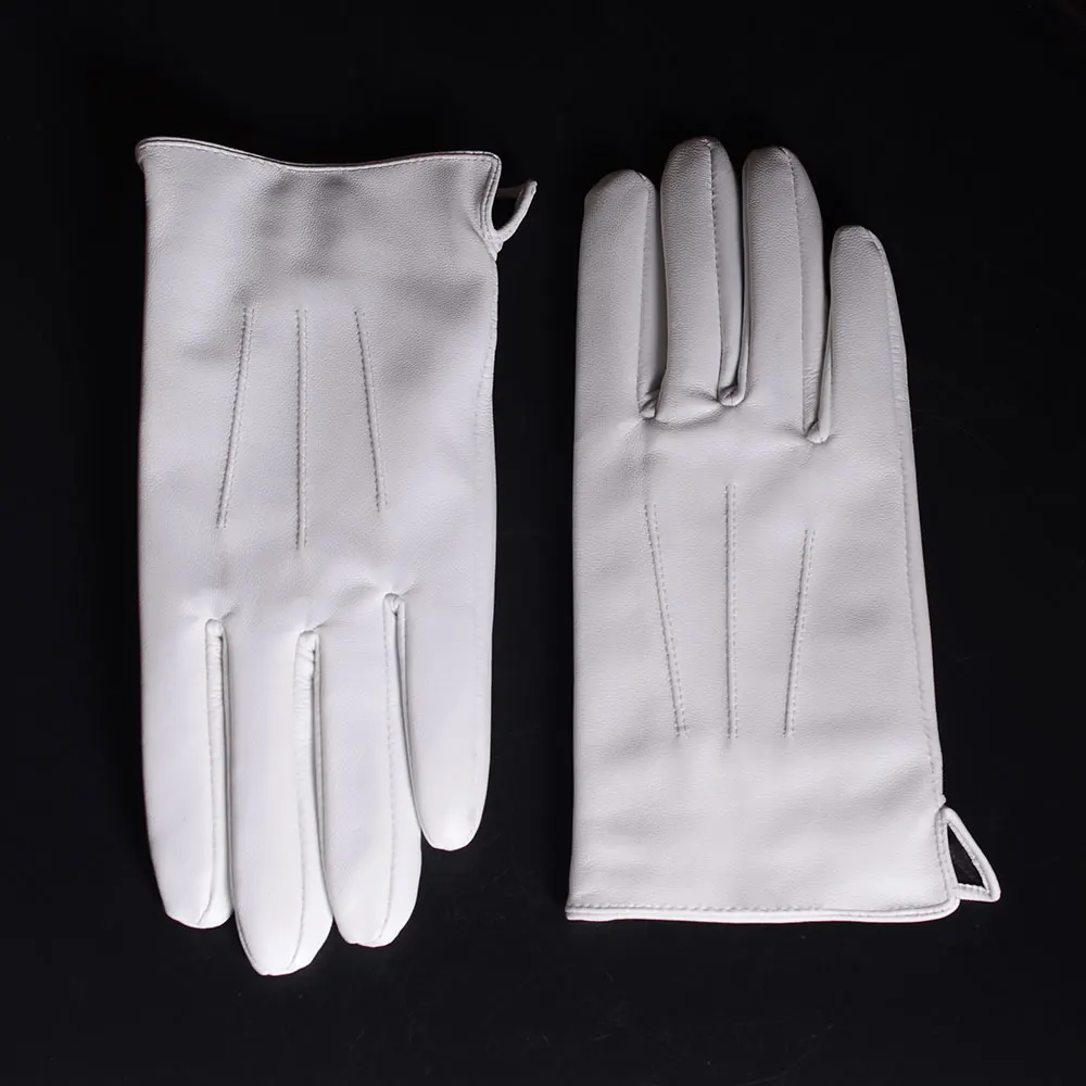 Men's Genuine  Leather Real Leather Winter Warm White Ceremonial  Short Gloves Police Gloves
