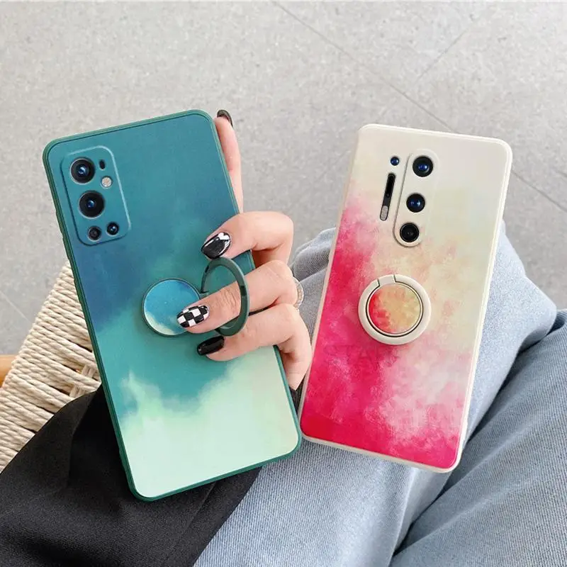 square ring holder phone case for oneplus 9 9r 8 pro 8t nord 2 5g silicone stand cover on one plus oneplus9 nord2 oneplus8 9pro free global shipping