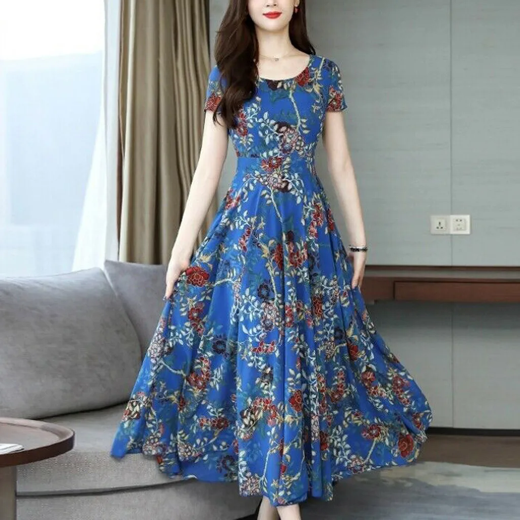 Женская одежда модное летнее длинное платье Vestidos De Fiestas Noche Largos с круглым вырезом