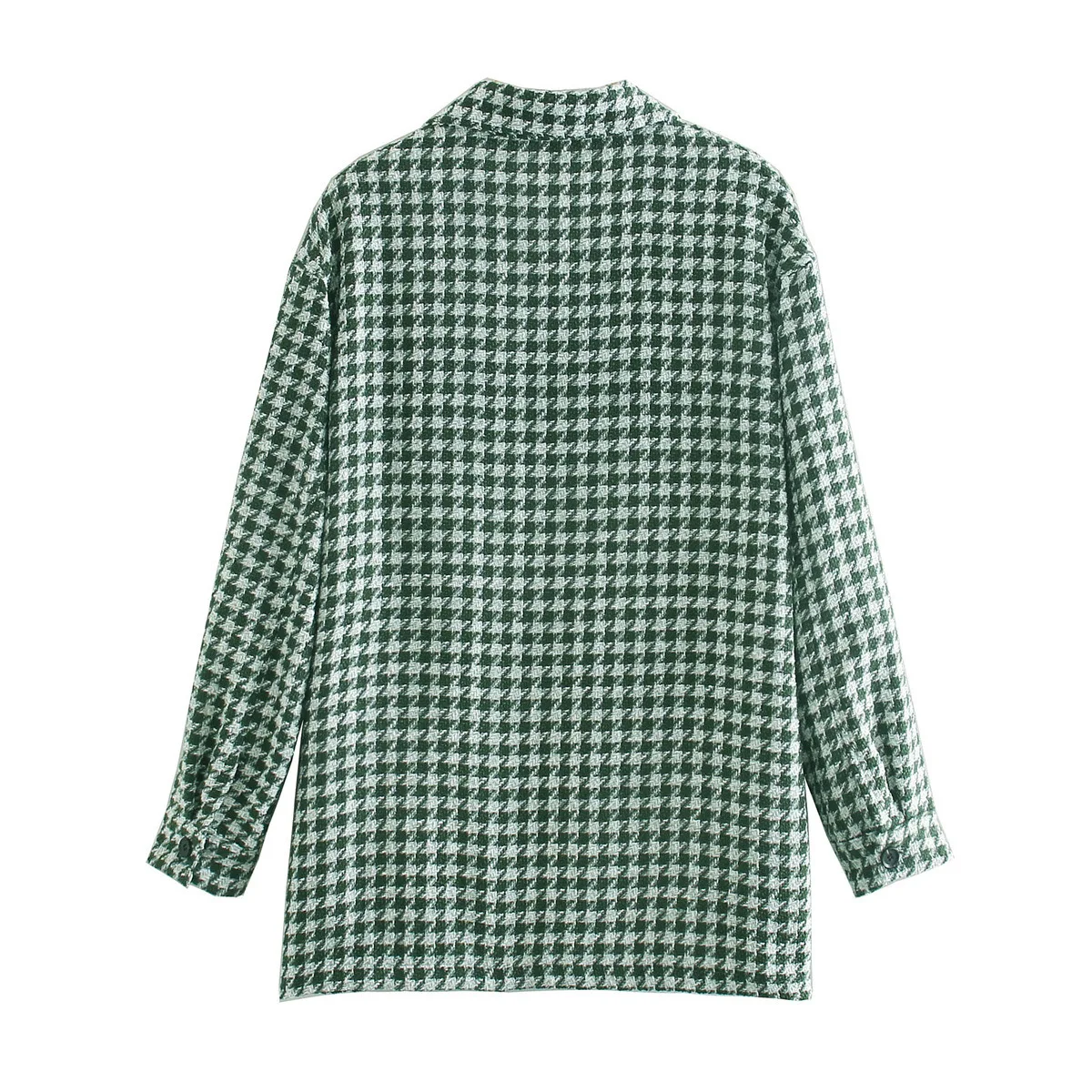 

New Fashion Houndstooth Women's Shirt Lapel Long Sleeve Winter Tweed Shirt Coat High Street Style Loose Plaid Shirt 2021