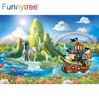 funnytree blue sky rainbow pirate party theme birthday background boat kids sail flowers ocean mountains photography backdrop