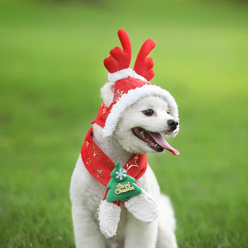 Dog Cat Caps Pet Santa Hat Birthday Scarf Collar Bow Tie Christmas Costume for Cats Puppy Kitten Small Dogs Pets Accessories | Дом и сад