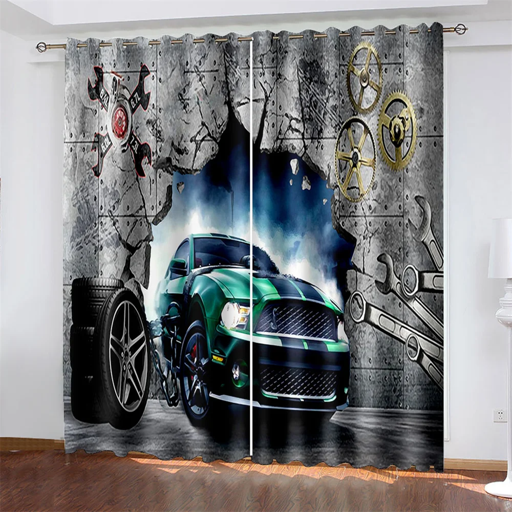 

3D Digital Printing Car Woven Curtains for Bedroom Left and Right Biparting Open Home Modern Blackout Curtains