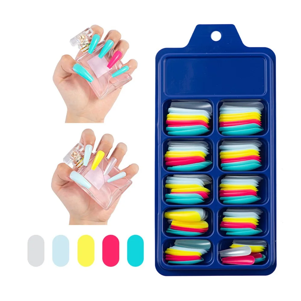 

Colorful Acrylic False Long Coffin Nails Fake Nails Flat Shape Art Tips Natural Full Cover Fake Nail Tips Manicure Tools