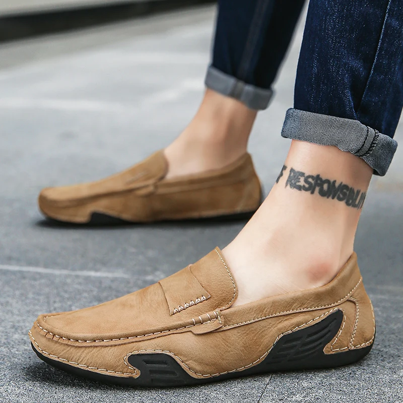 

New 2021 Men Shoes Loafers Slip-Ons Loafer Leather Driving Boat Comfortable Male Plus Size Casual Shoes Flats Man Moccasins