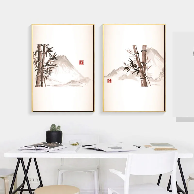 

Chinese Style Customizable Retro Study Living Room Wall Painting Traditional Ink Printing Canvas Frameless Decorative Painting