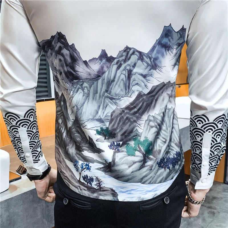 Мужская рубашка в цветочек Ретро стиль модная весна 2020 китайский принт черный