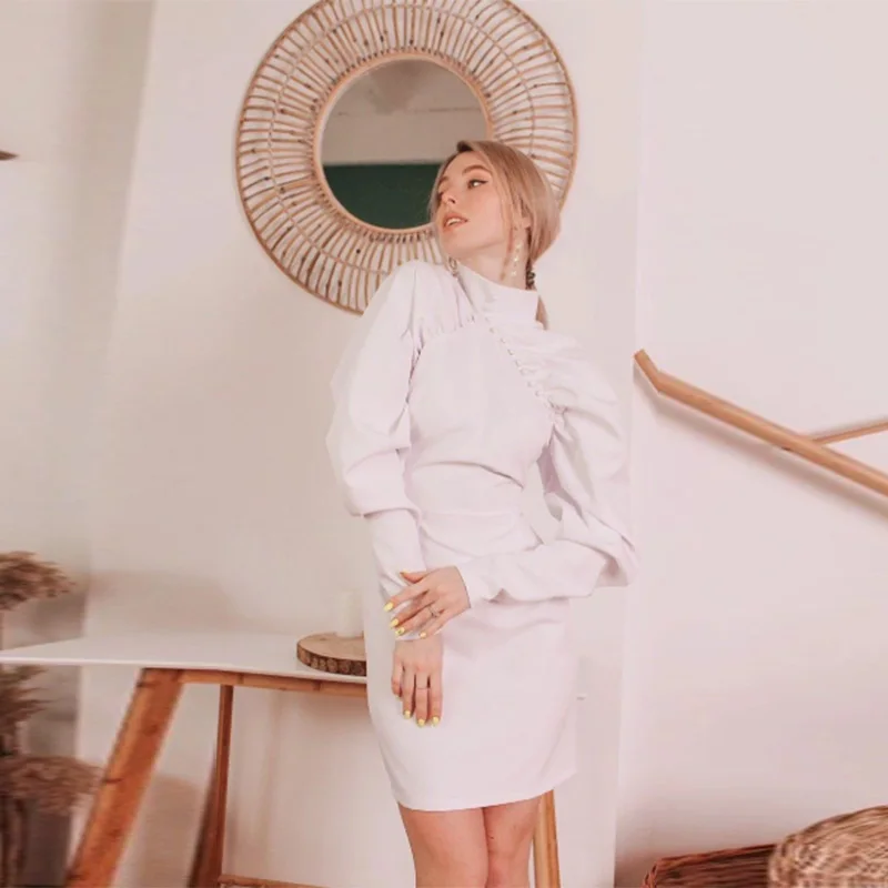 

Женское винтажное платье-мини на пуговицах, с высоким воротником