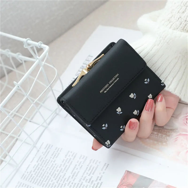 

Women Small Clutch Wallet MultiFunction Change Purses Floral Decoration Big Capacity Wallets Cute Card Holder Money Bag