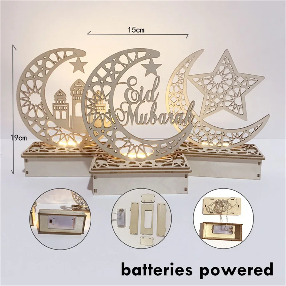 

Ramadan Eid Mubarak Decorations for Home Moon LED Candles Light Wooden Plaque Hanging decors Islam Muslim Event Party Supplies