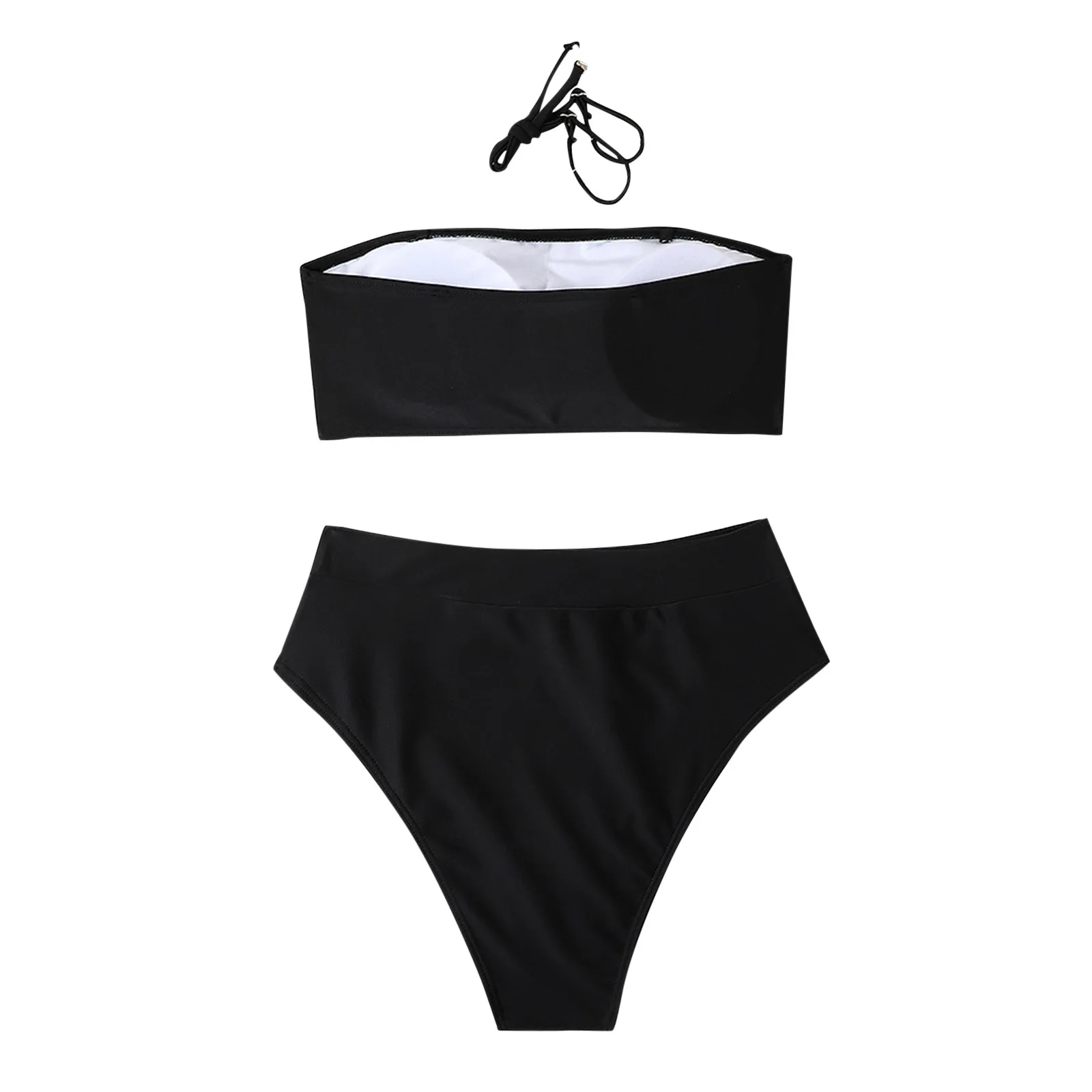

Black Women Strapless Swimsuit 2021 Bandeau Bikini High Waisted 2 Pieces Bathing Suit Women's Swimwear Bikinis Set