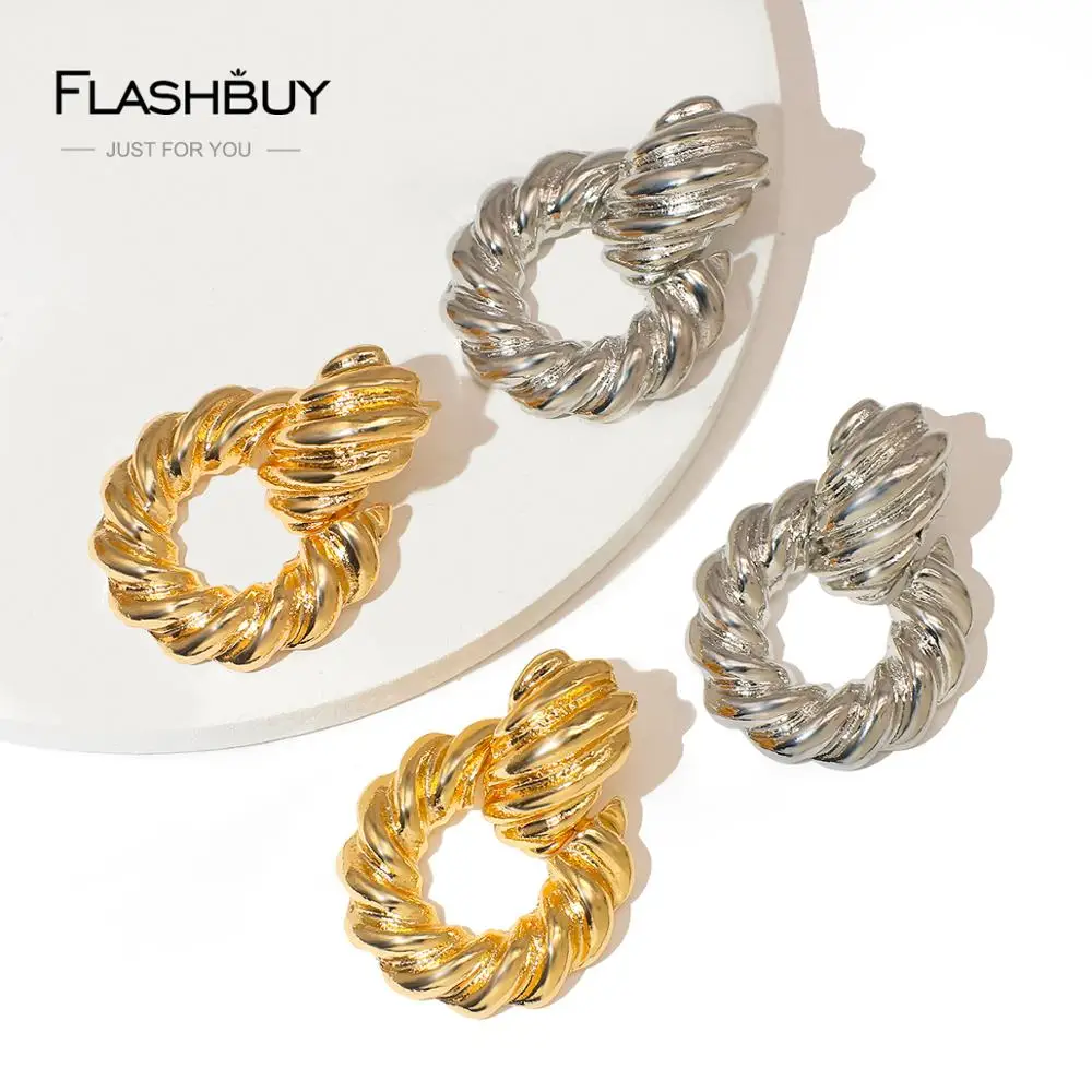 Flashbuy металла свисающие серьги для женщин с модным геометрическим массивные