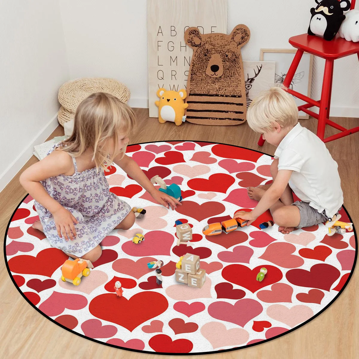 День Святого Валентина круглые ковры с принтом в виде красных сердец для детской