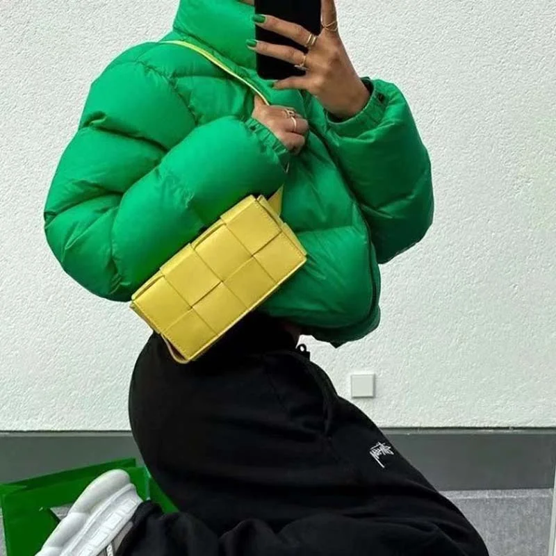 

Модная однотонная стеганая куртка с воротником-стойкой для осени и зимы, новинка 2021, короткая женская куртка Wm *