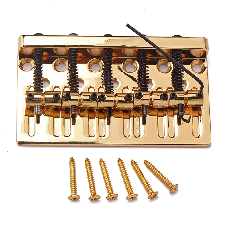 

1Pcs 5-String Guitar Bass Bridge, Fix Hard-Tail Tailpiece Electric Bass Accessories Parts With Adjustment Wrench, Gold