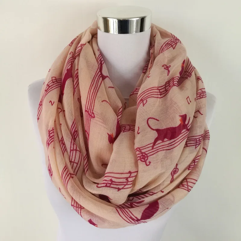 Ring scarf Pink Темно-синий с принтом музыкальных нот, зимний шарф-хомут Для женщин музыка шали и шарфы bufandas mujer echarpes - Цвет: Ring scarf Pink