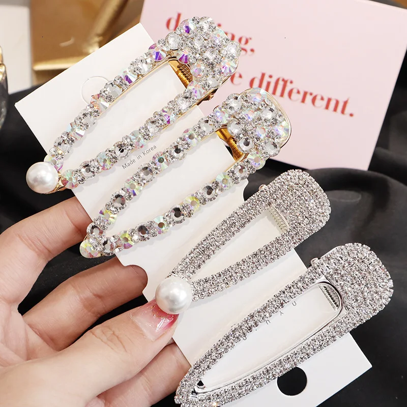 

Korean Crystal Hairpins Women Hair Jewelry Fashion Simulation Pearl Gold Barrettes Clips Pins Wedding Bridal Tiara Accessories