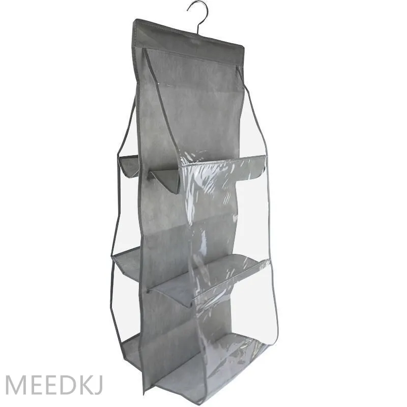 

1pcs double-sided six-layer bag hanging bag six-port handbag storage and finishing bag hanging multi-layer perspective dustproof
