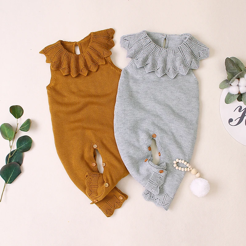 

Autumn Infant Baby Girls Sleeveless Knitted Solid Print Rompers Kids Boys Long Jumpsuit