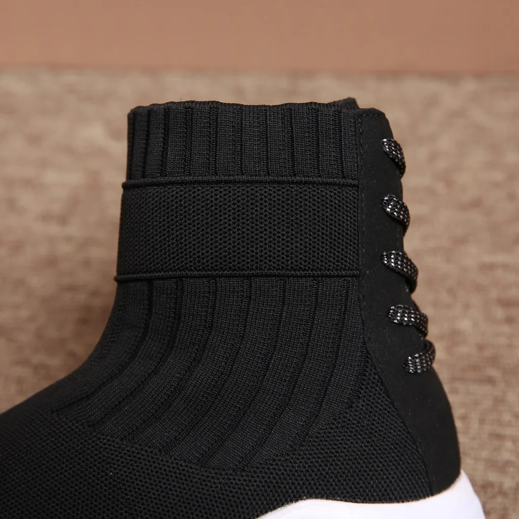 Модные зимние ботинки носки для женщин черная обувь сетчатая повседневная