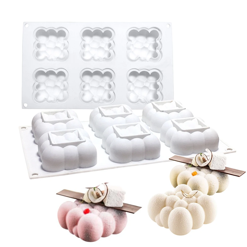 

3D 6 Cavity Square Cloud Shaped Silicone Bakeware Mold Dessert Mousse Cake DIY Baking Form Jelly Moulds Decorating Tools