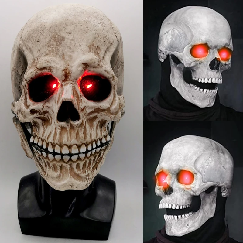 

Creepy Halloween Full Head Skull Mask with Moving Jaw, Adult Entire Head Realistic Latex Helmet, Scary Skeleton Headgear