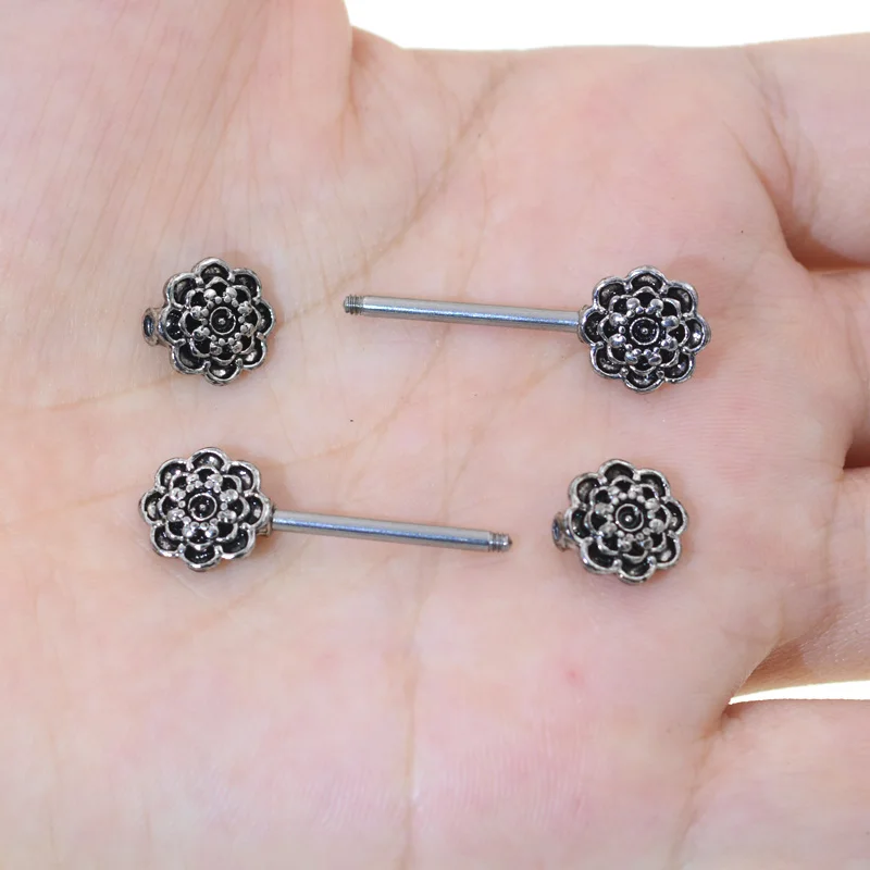 Пикантная Черная роза для сосков в стиле панк рок 1 пара 14 г 4*16 мм промышленная