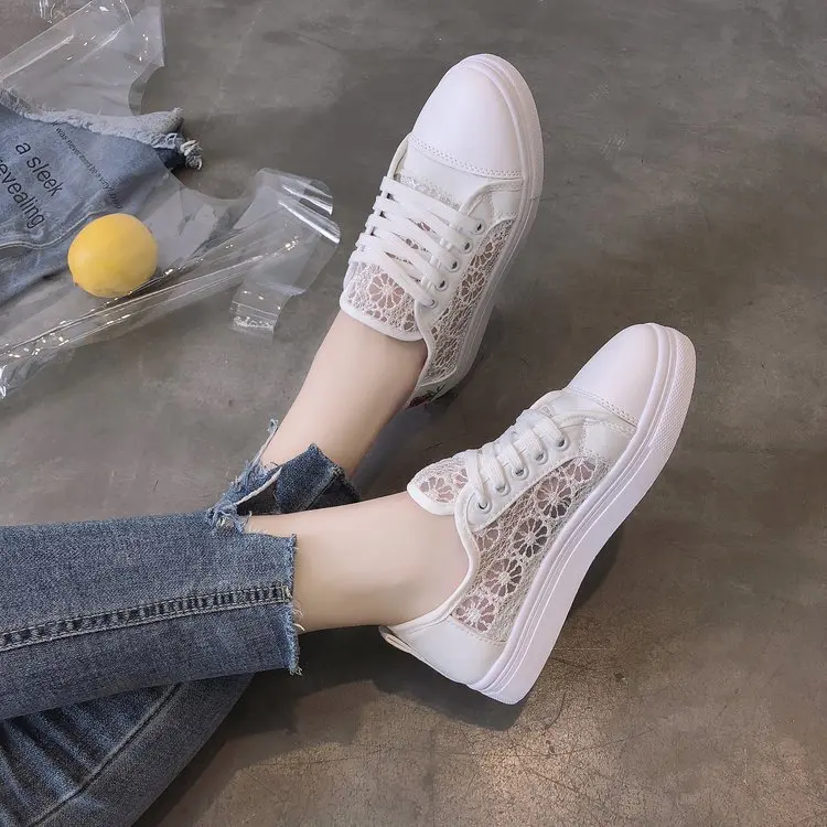 Fujin/бренд 2020 Сезон весна лето Новые Модные дышащие белые туфли с кружевом Женская