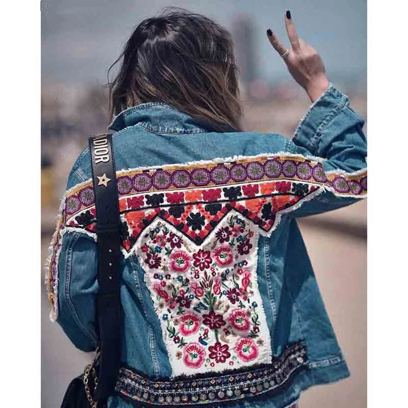 

YAMDII Boho NEW Embellished Denim jacket women 2020 autumn winter jacket coat female ethnic hippie chic gypsy coat women outwear