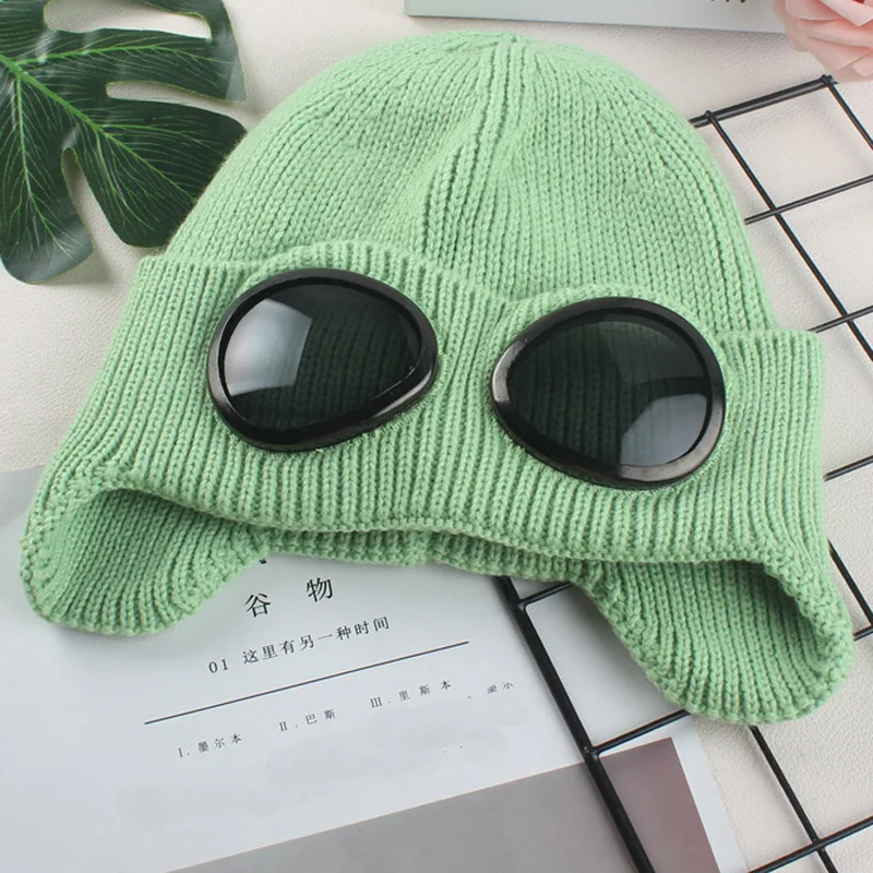 Moveable Glasses Warm Fleece Lined Women Snow Hat Knitted Winter Cap Cover Ears Orange Yellow Purple Blue Black White Green