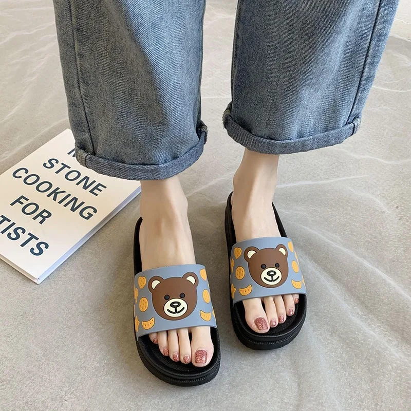 

Summer Women Slippers Indoor Thick Bottom Female Bear Bathroom Slippers Non-Slip Comfortable Beach Sandals Black Large Size