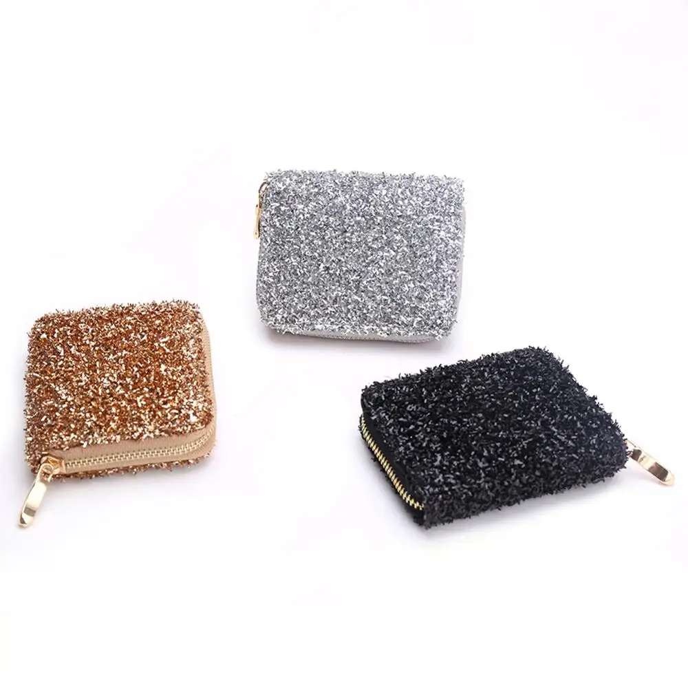 Женский короткий кошелек из ПУ кожи с блестками|Женские кошельки| |