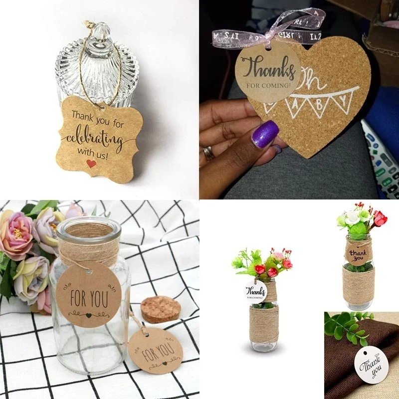 300 шт./упак. крафт бумага ярлыки для подарков спасибо что отмечали с нами ручной