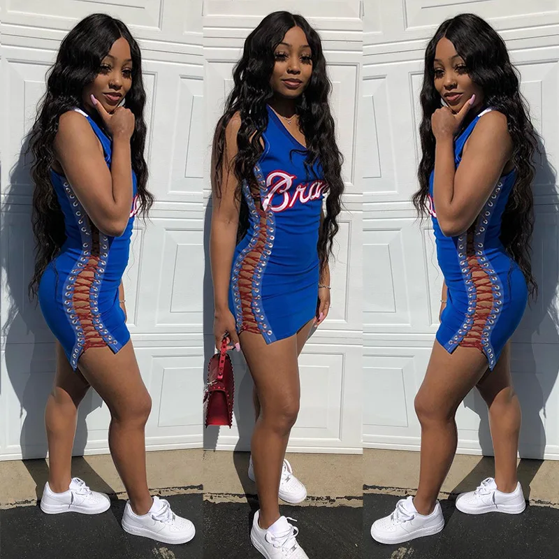 Женское Короткое облегающее платье без рукавов с буквенным принтом|Женские