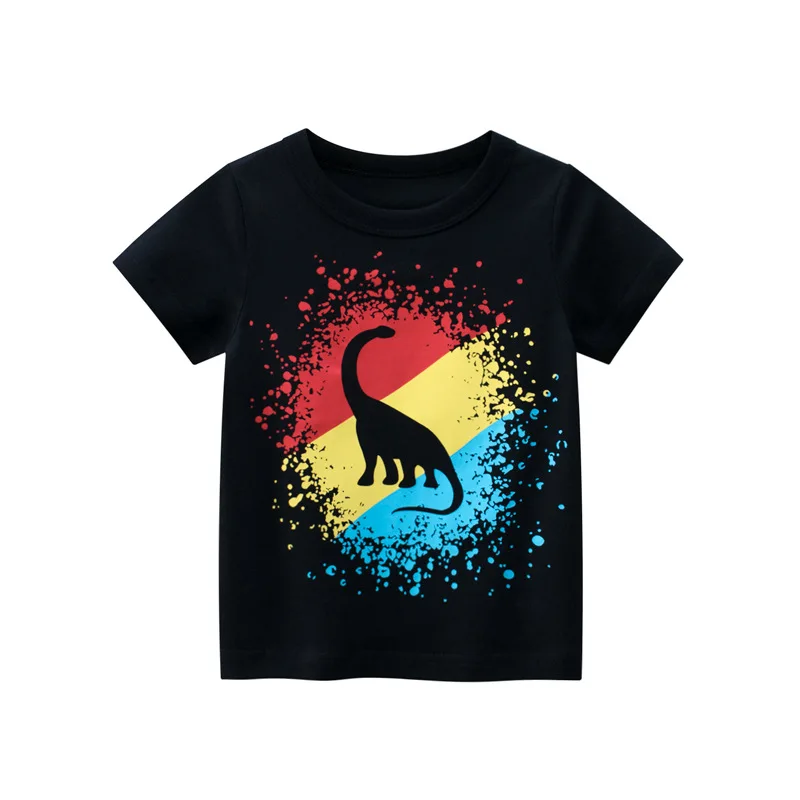 

Dinosaur Printing Children's Thin T-Shirts Cool Toddler Tee Tops Korean Style Kids Solid Cotton Clothing From 2 to 7 Years Old