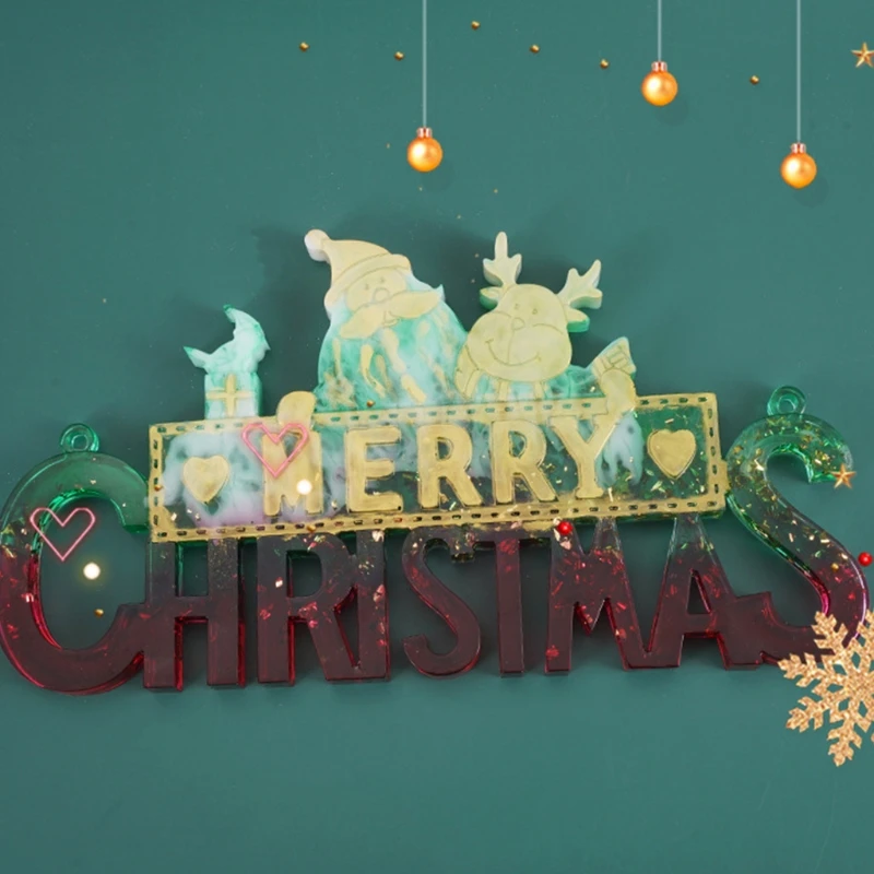 

Crystal Epoxy Resin Mold Christmas Letters Listed Decor Pendant Silicone Mould 85LF
