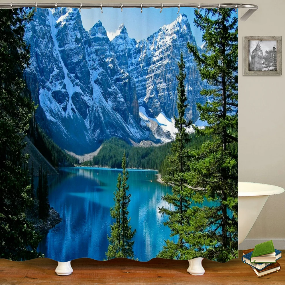Занавеска для душа с природным пейзажем водонепроницаемая занавеска ванной