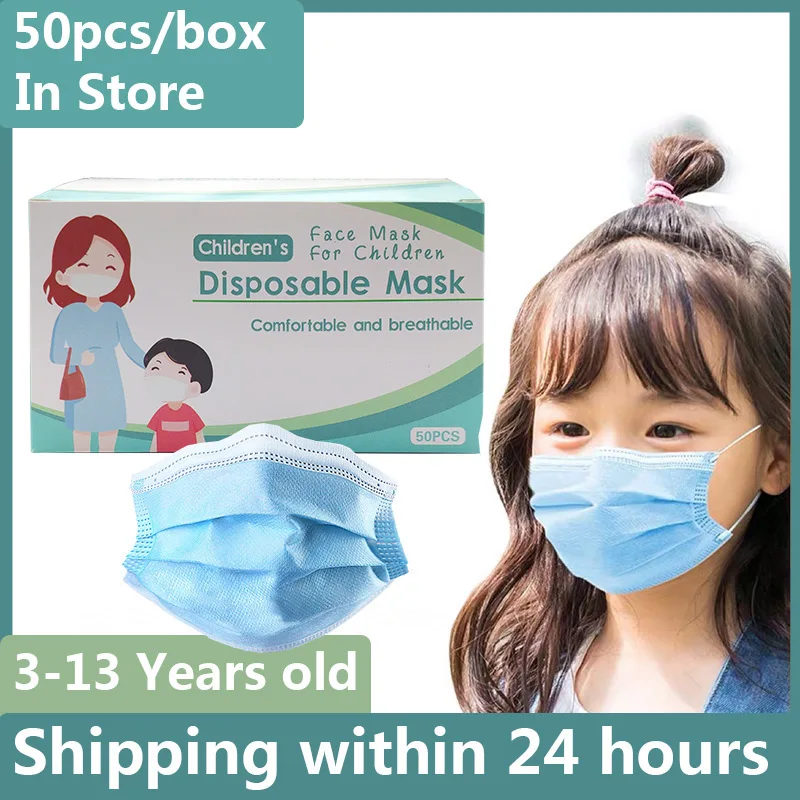 

3 layer Disposable Elastic Mouth mask Soft Breathable Blue white skin-friendly Hygiene Child Kids Face Mask Dropshipping