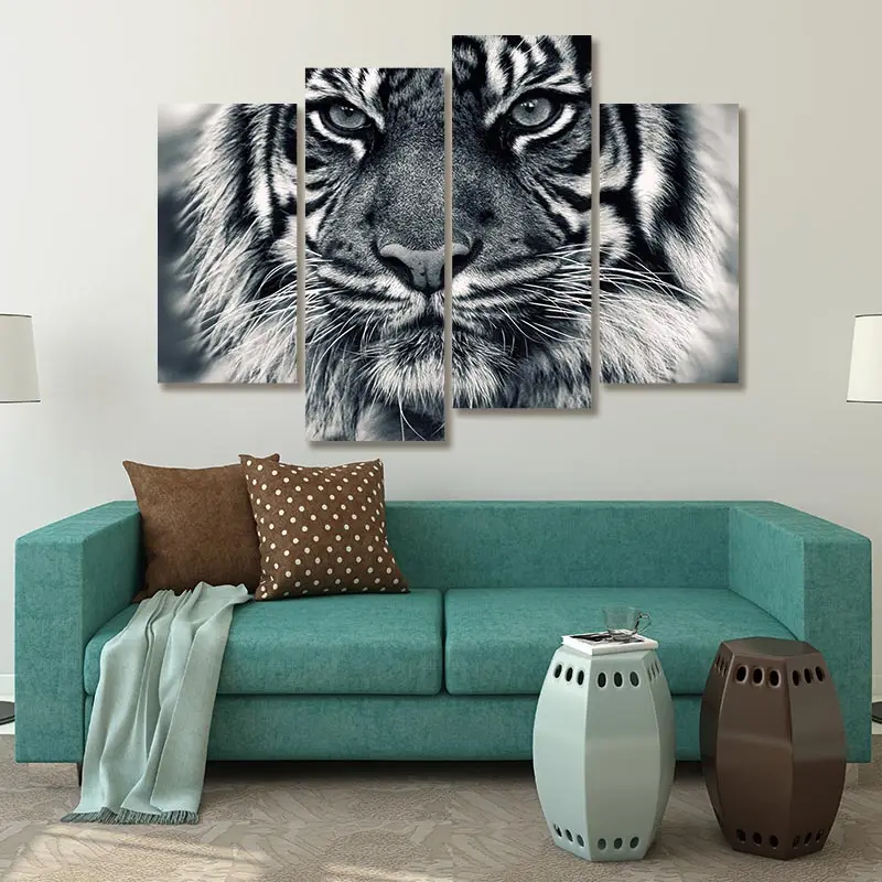 Conisi 4 панели печать горячество Тигр стена искусство холст живопись Король