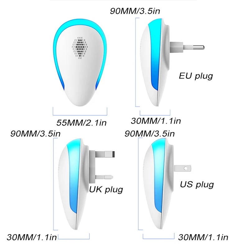 

2W Ultrasonic Mosquito Repeller Electronic Mosquito Kille Repellent Mouse Rats Spiders Cockroach Insect Killer Control Tool