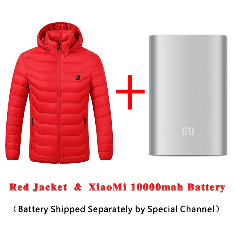Red With Battery ZYNNEVA, новинка, зимние куртки с подогревом, для спорта на открытом воздухе, катания на лыжах, пеших прогулок, для мужчин и женщин, пальто, USB, инфракрасное, самонагревающееся, Термоодежда GK6109 - Цвет: Red With Battery