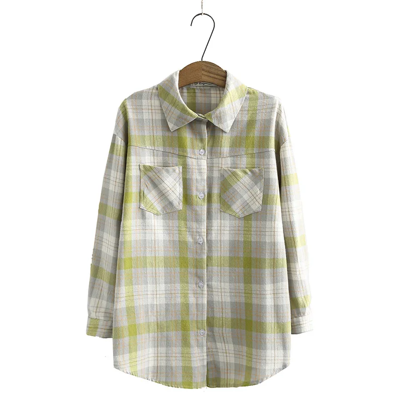 

Plus Size L-4XL Ladies Long Sleeve Plaid Blouse Casual Spring Autumn New Tops Large Size OL Blusas