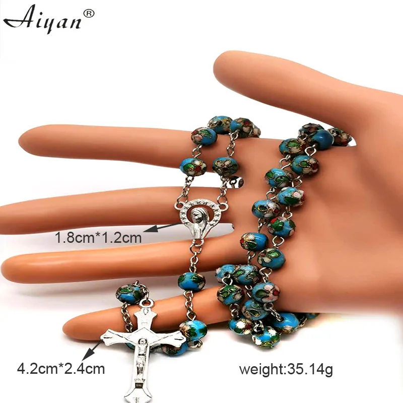 

Religious Cloisonne beads rosaries crosses curved needle necklaces for men and women can be used for prayers and given as gifts
