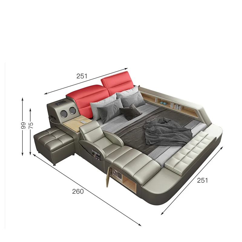 Modern Leather Fabric Bed With Storage Box Function Bedroom Furniture Set Chestrfield Style Multimedia Speaker USB Charger | Мебель